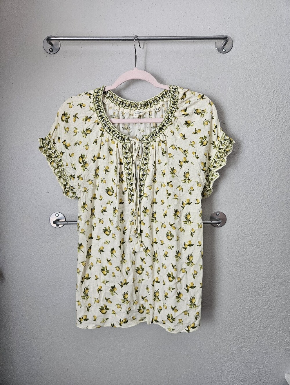 Max Studio Lemon Print Blouse XL Ruffle
